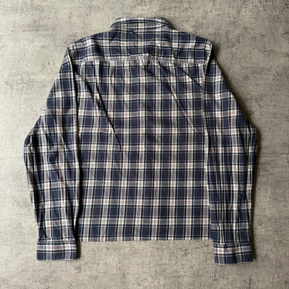 JAG Cropped Long Sleeve Button Up Size L Navy Cream Plaid                 -F14