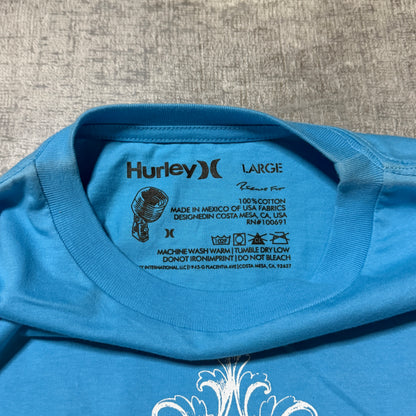 Hurley Blue Y2K Graphic Surf T-Shirt Size L Mens              -F48