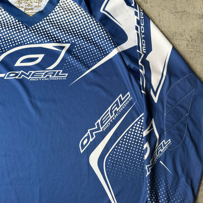 O’Neal Y2K Moto Cross Jersey Top Size L Mens Blue White Top     -H10