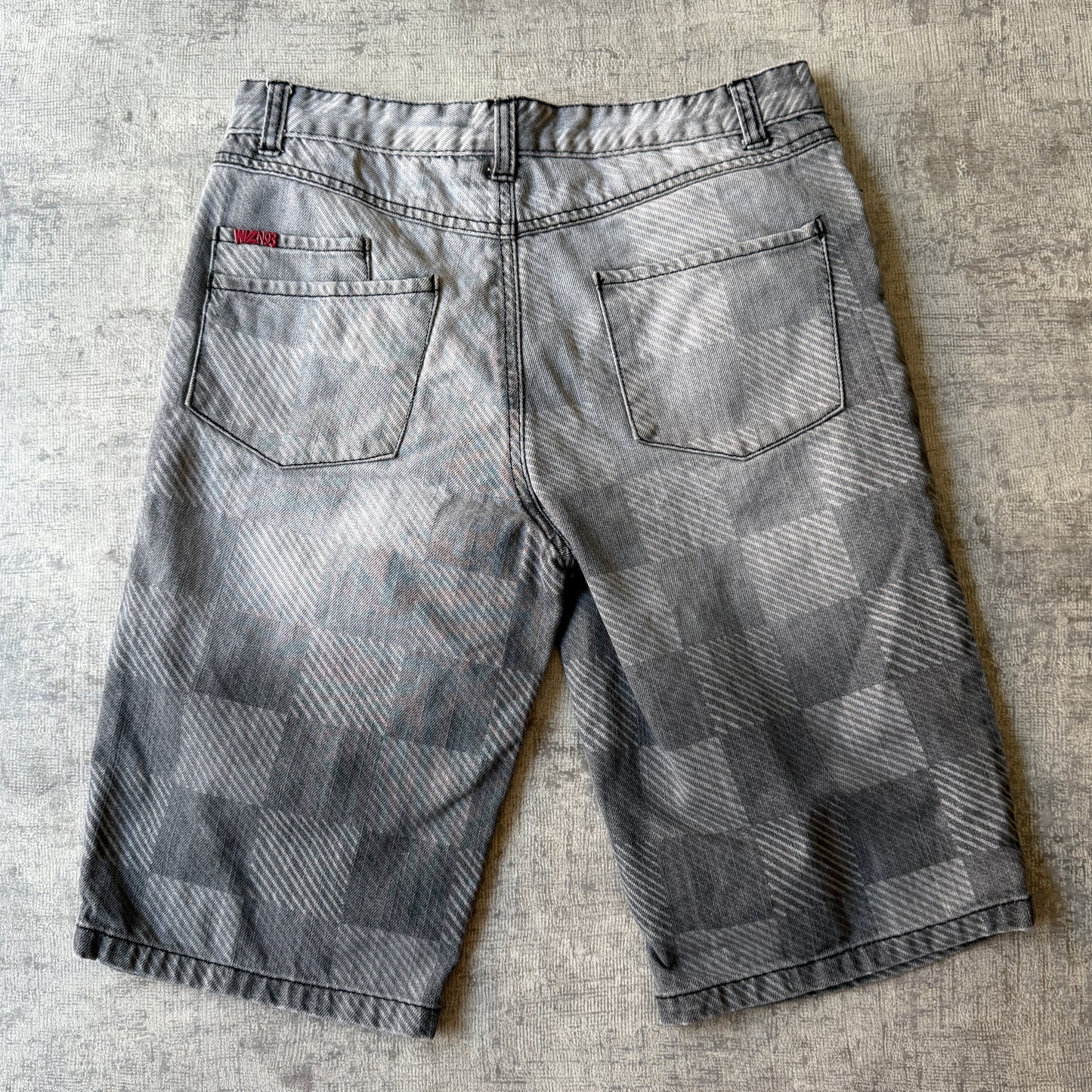 Wavezone Y2K Baggy Jorts Size 32 Grey Checkered Faded Mens          -A48