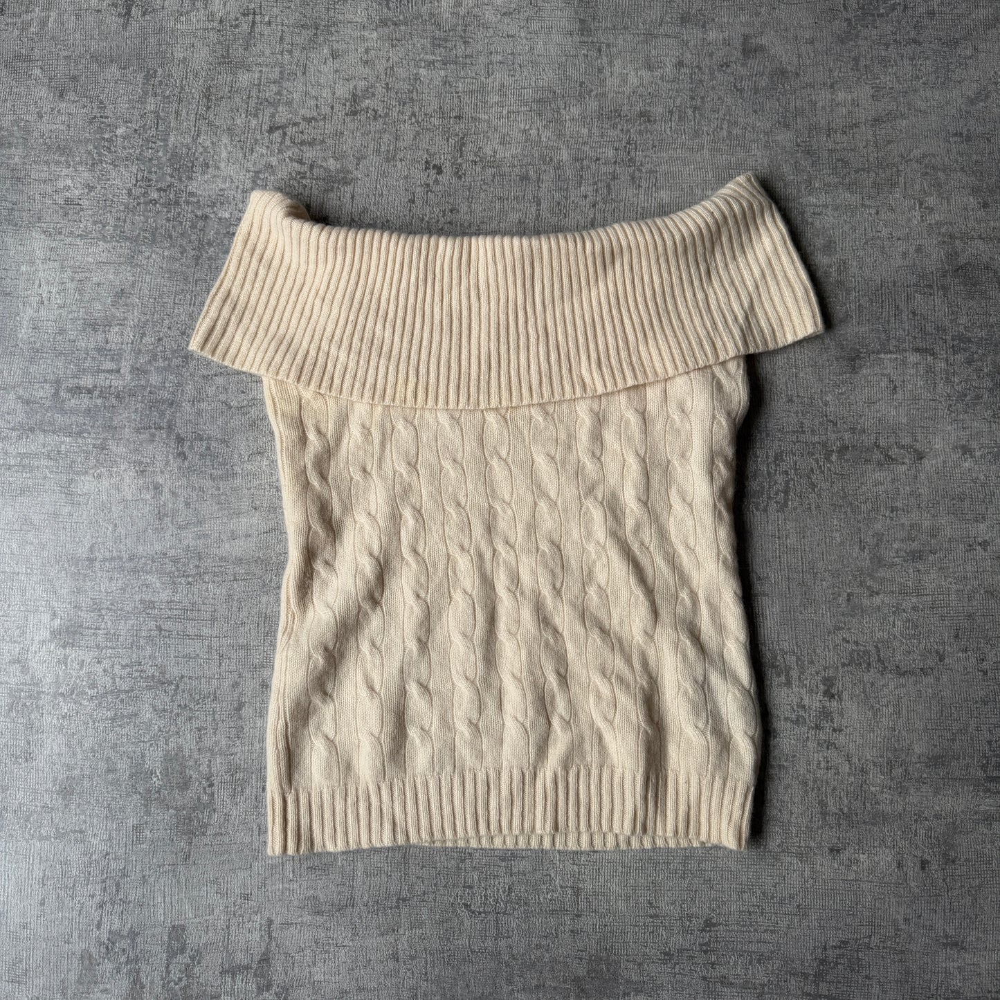 Ralph Lauren Black Label Early 2000’s Cream Off The Shoulder 100% Cashmere Knit Top Size L Womens                        -E69