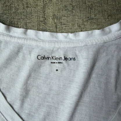 Calvin Klein Womens White Sparkle V Neck Top Size M Y2K        -G61