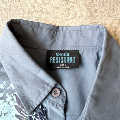 Shock Resistant Blue Y2K Graphic Cropped Button Up Size L Long Sleeve                   -E15