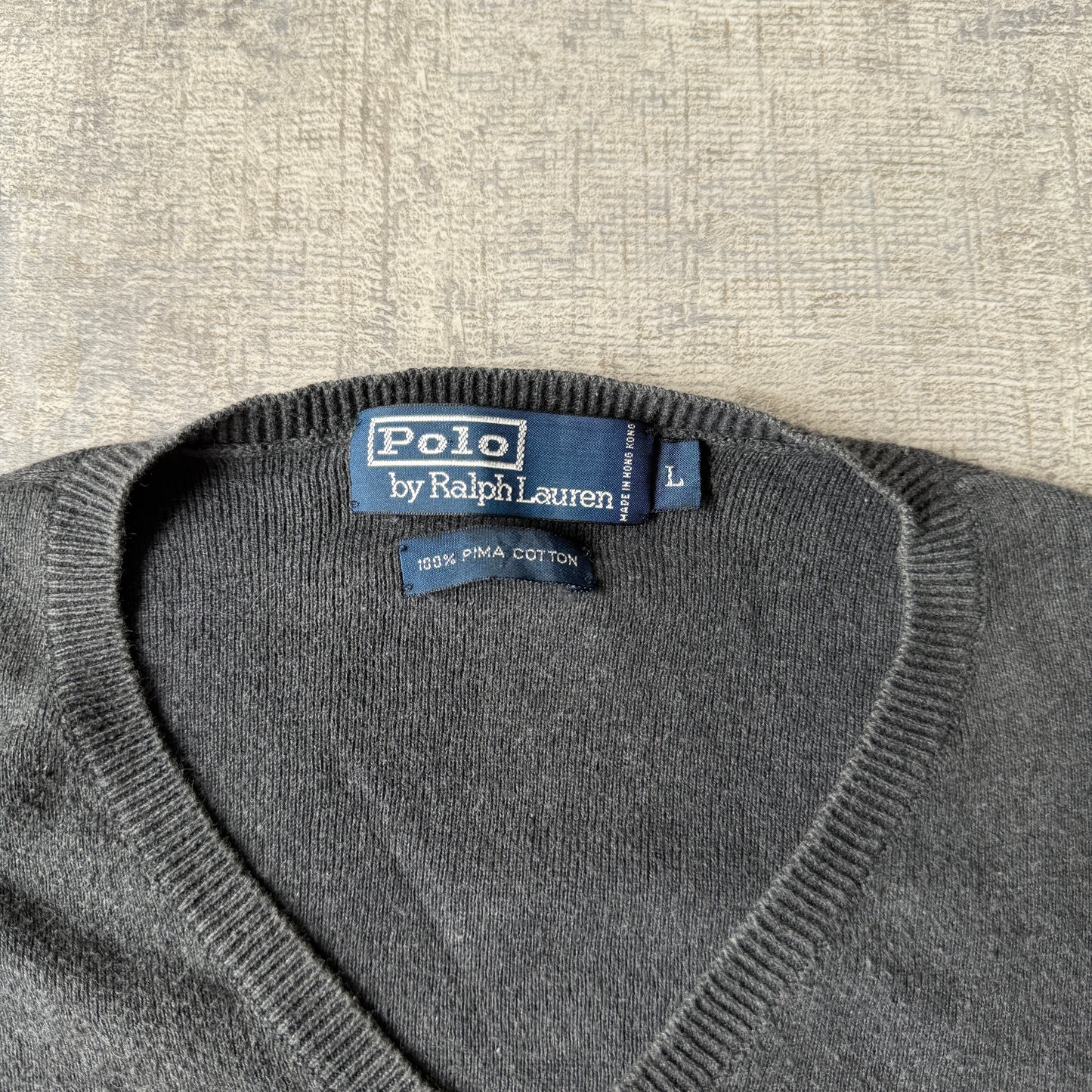 Polo Ralph Lauren Grey Sweater Size L Mens V-Neck Jumper           -C12