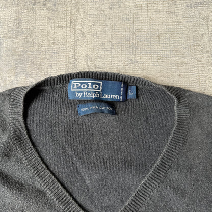 Polo Ralph Lauren Grey Sweater Size L Mens V-Neck Jumper           -C12