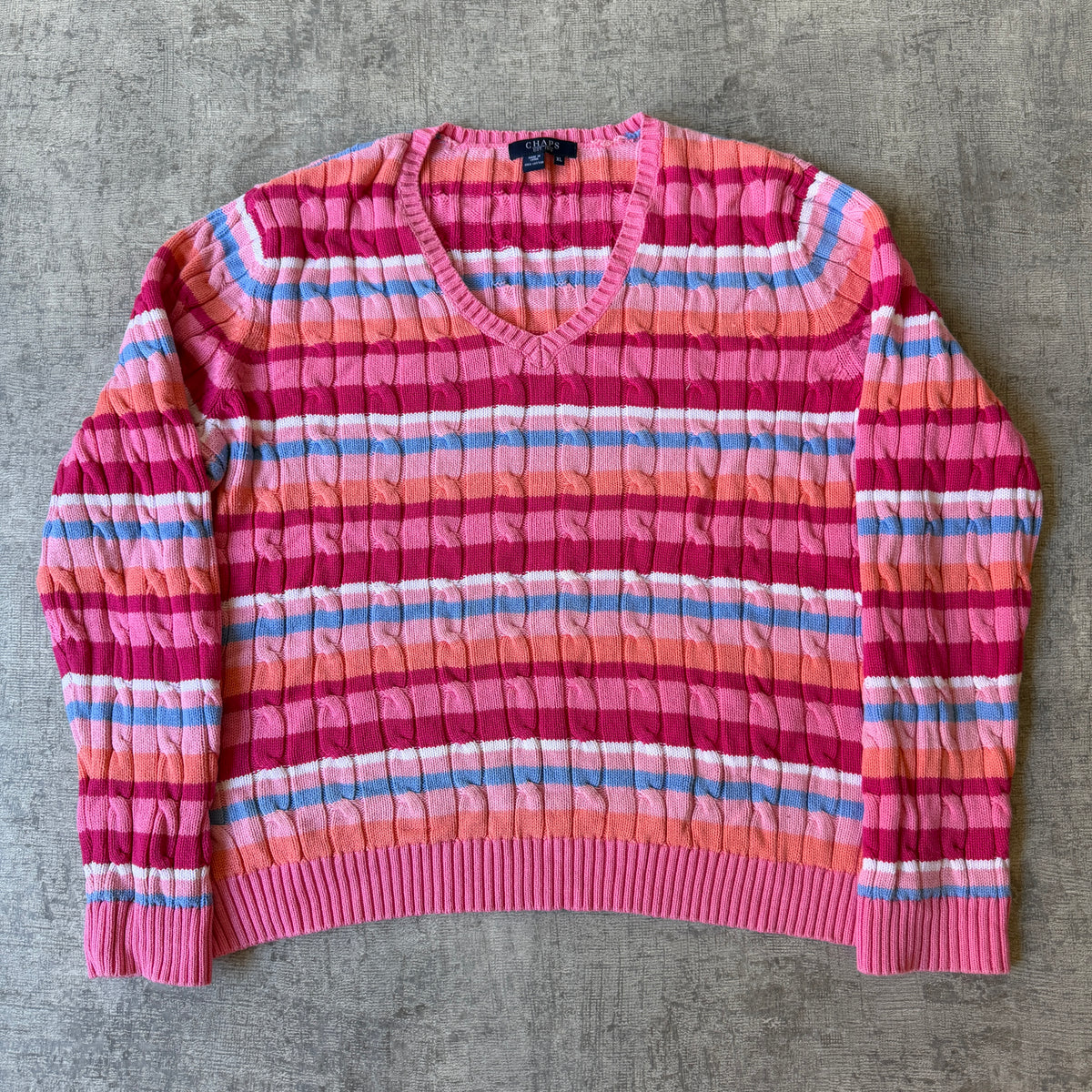 Chaps Ralph Lauren Womens Pastel Cable Knit Sweater Size XL               -E32