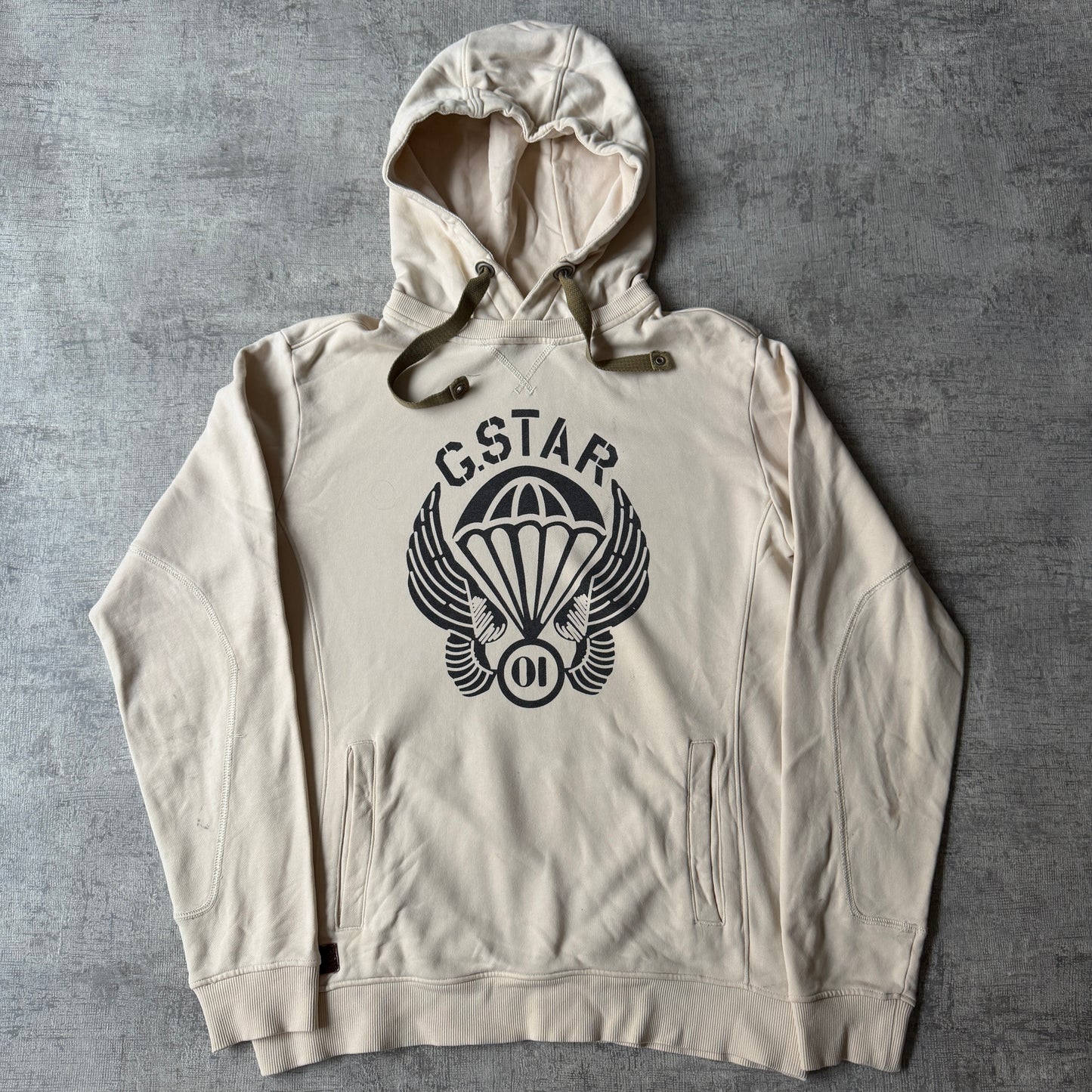 G-Star Raw Y2K Graphic Hoodie Fits Size L Mens Beige Pullover                  -F23