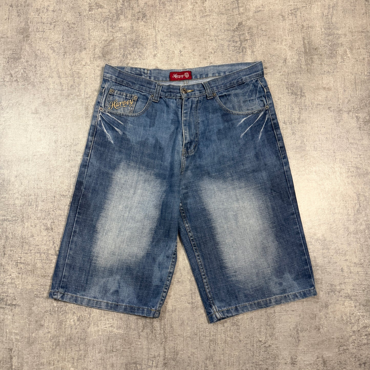 Harvey Y2K Baggy Jorts Size 34 Dark Blue Washed Denim          -I15