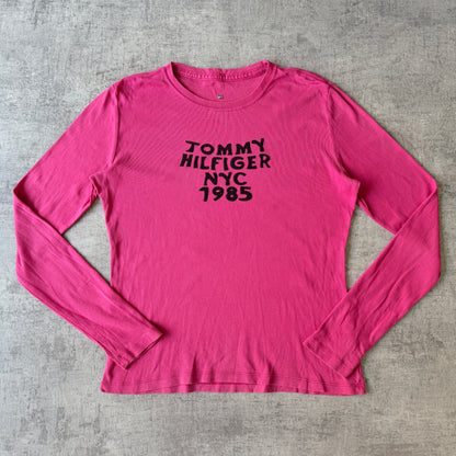 Tommy Hilfiger NYC 1985 Y2K Womens Pink Long Sleeve Top Size Fits L-XL                   -E55