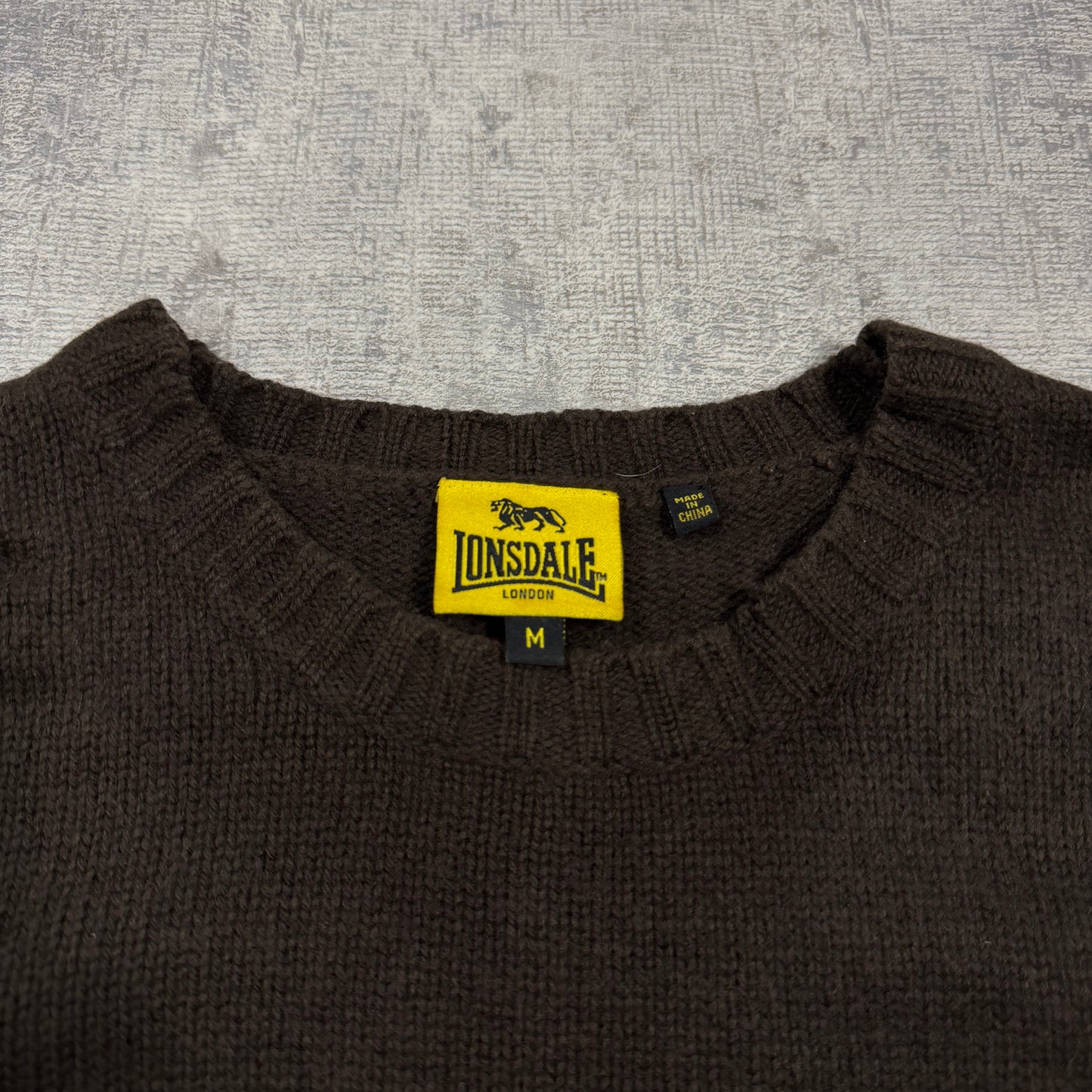 Lonsdale Y2K Knit Sweater Size M Mens Brown Light Blue Pullover          -I32