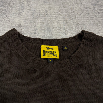 Lonsdale Y2K Knit Sweater Size M Mens Brown Light Blue Pullover          -I32