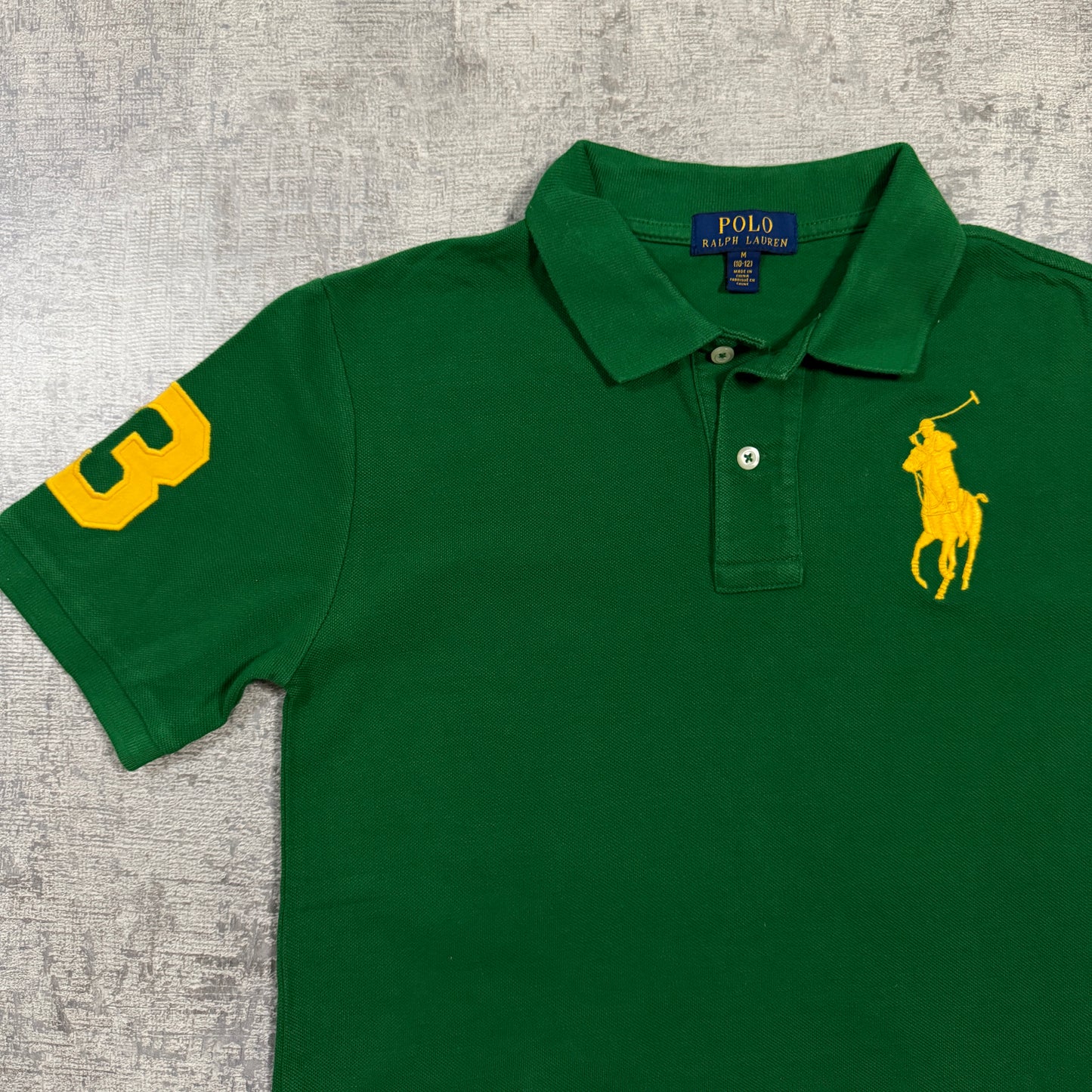 Polo Ralph Lauren Womens Big Pony Polo Shirt Size M/10-12 Green/ Yellow Top               -I46