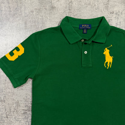 Polo Ralph Lauren Womens Big Pony Polo Shirt Size M/10-12 Green/ Yellow Top               -I46