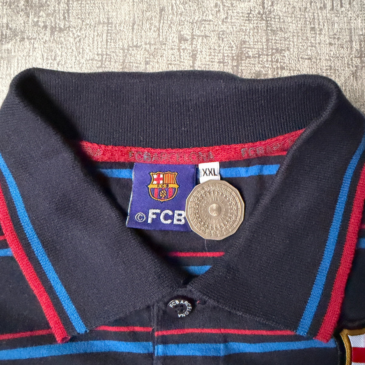 FC Barcelona Navy Striped Polo Shirt Size XXL Mens short Sleeve                   -F39
