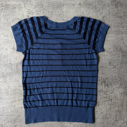 Armani Exchange Y2K Knit Top Size XS Womens Blue Black Graphic Short Sleeve Tee         -A17