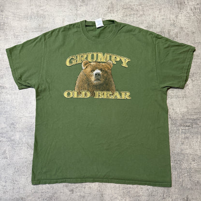 Vintage “Grumpy Old Bear” Green T-Shirt Size XL Mens Gildan                  -F42