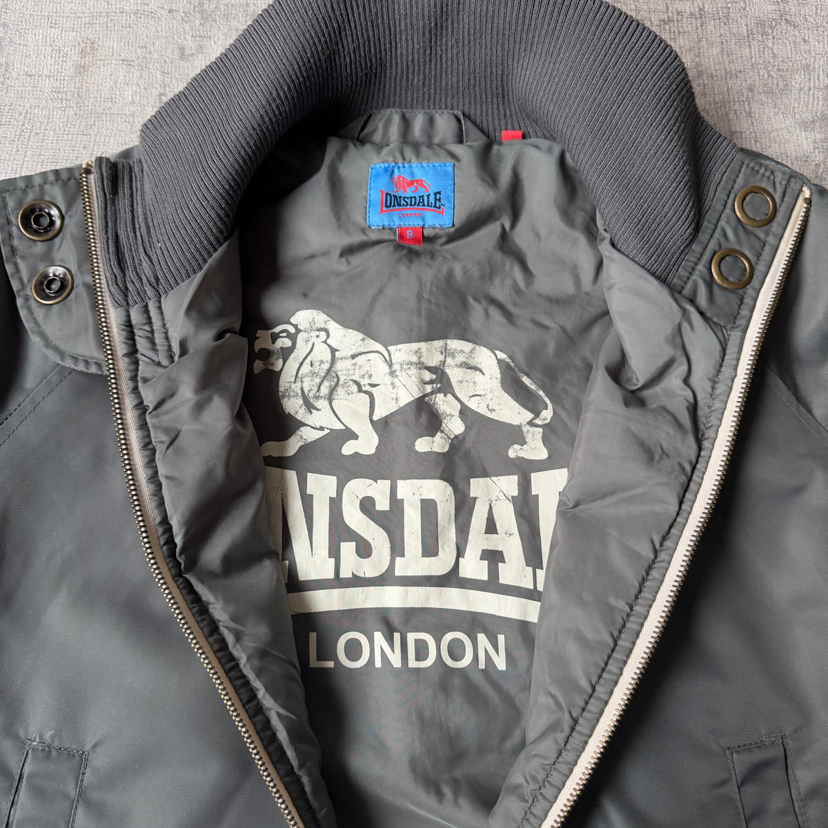 Lonsdale Womens Y2K Bomber Jacket Size 8 Grey White          -H34