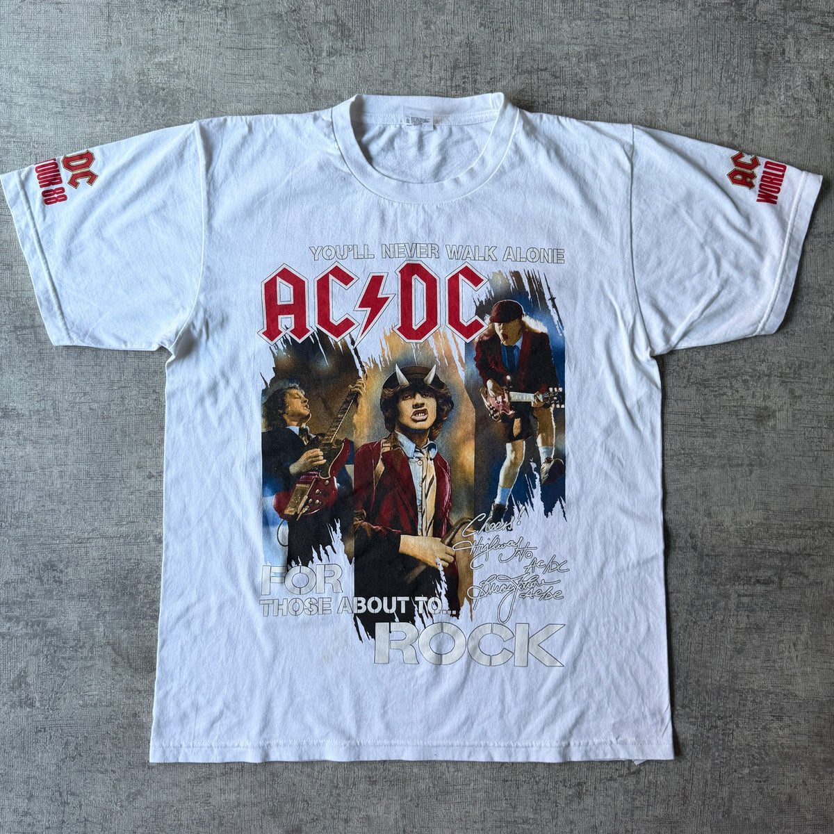 ACDC World Tour 1988 Reprint T-Shirt Size L Mens Double Side Graphic          -D51