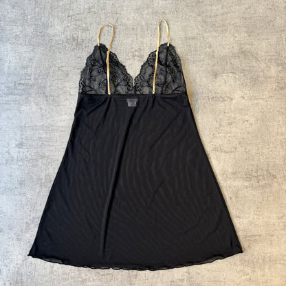 Short Stories Womens Y2K Slip Dress/ Top Size 12 Black Gold Lace           -D43