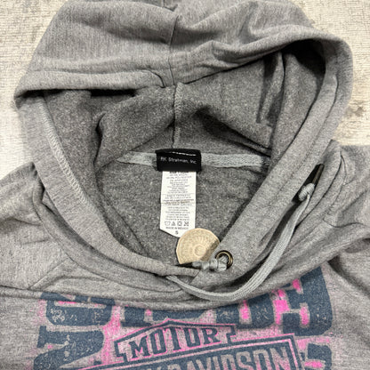 Harley Davidson Womens Grey Graphic Hoodie Size S Y2K Pullover     -I23