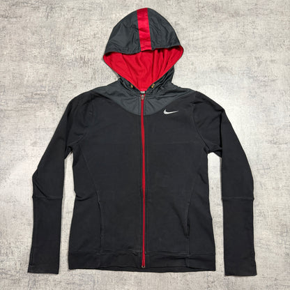 Nike Y2K Womens Hooded Track Jacket Size L Black Red Full Zip                -D24
