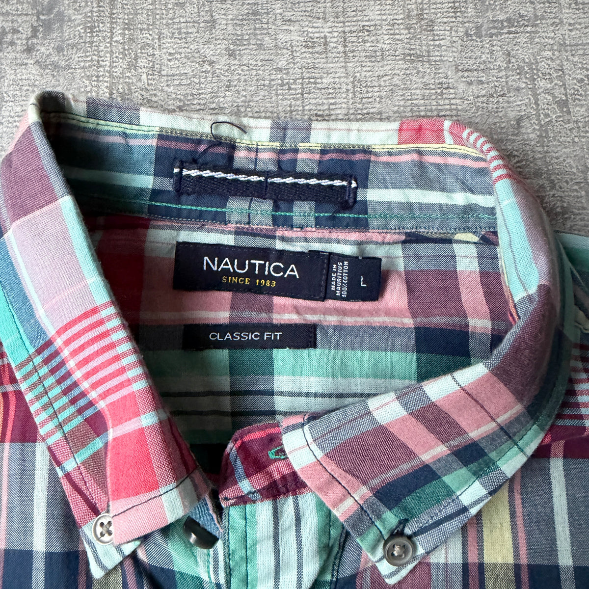 Nautica Y2K Plaid Cropped Button Up Shirt Size L Mens Boxy Fit                -G13