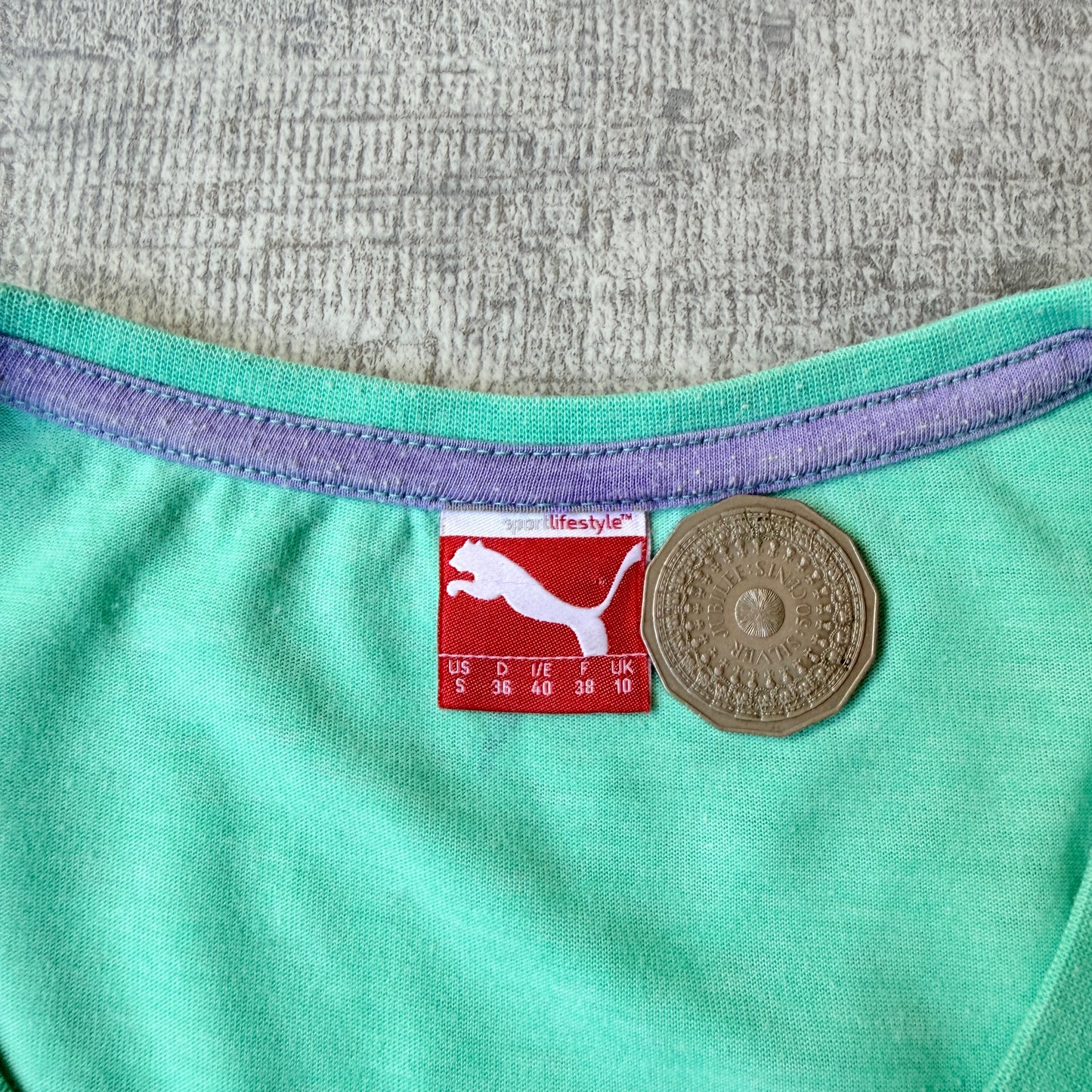 Puma Womens Y2K Graphic Baby Tee Size S Teal Blue Top                 -E59