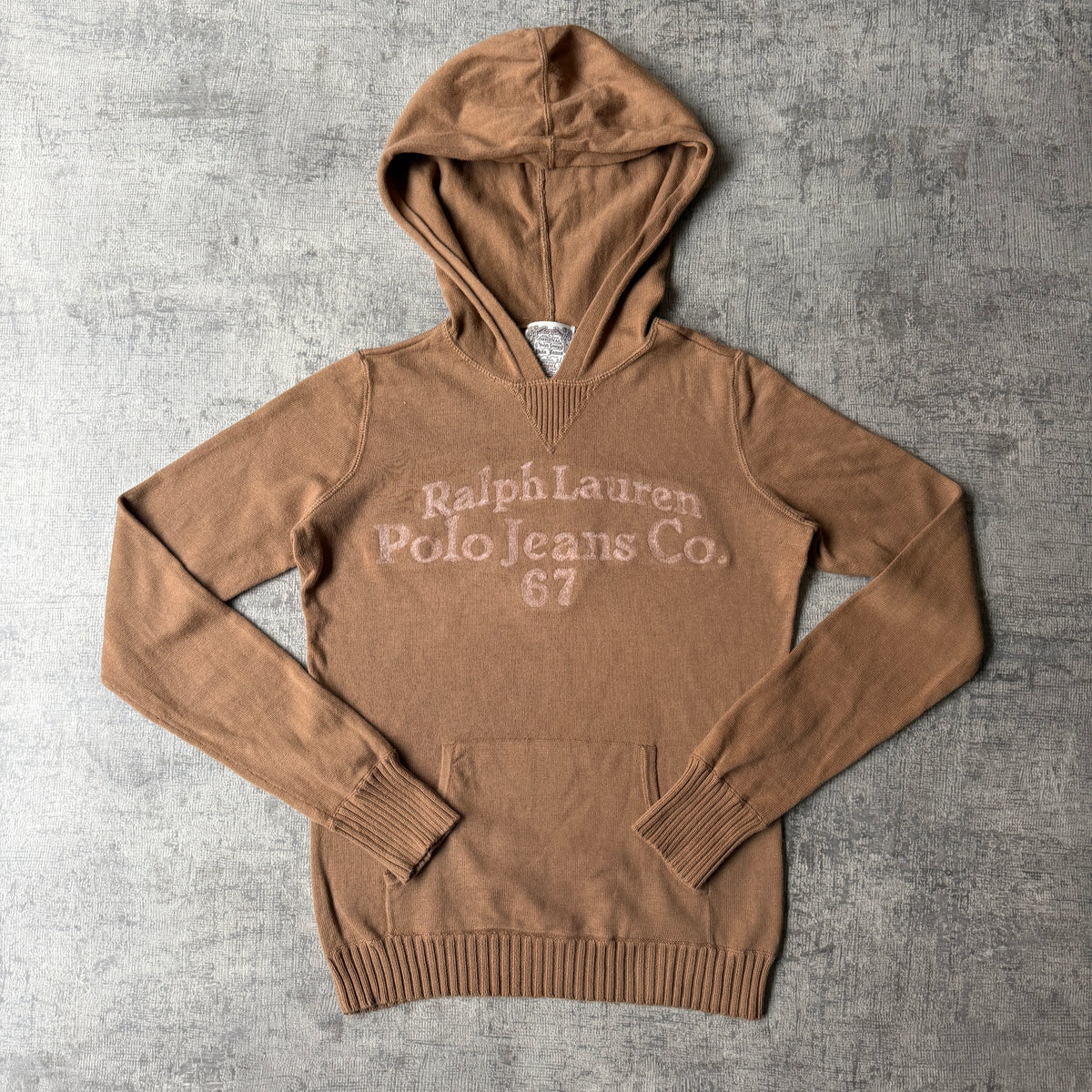Ralph Lauren Polo Jeans Womens Y2K Brown Slim Fit Knit Hoodie Size XS          -H35