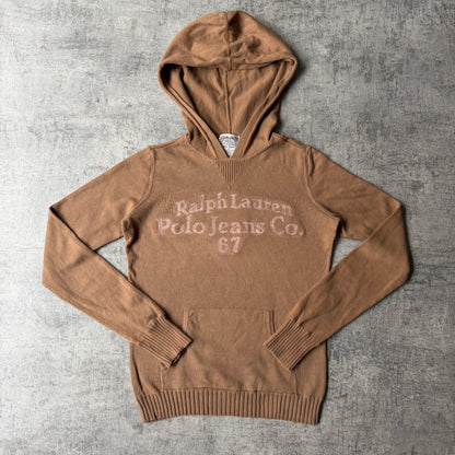 Ralph Lauren Polo Jeans Womens Y2K Brown Slim Fit Knit Hoodie Size XS          -H35
