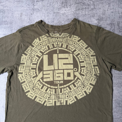U2 “360 Tour” T-Shirt Size M Khaki Green 2009 Tour top                   -F41