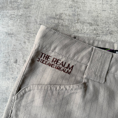 The Realm Y2K Baggy Cargo Shorts Size 36 Grey Pinstripe             -B40