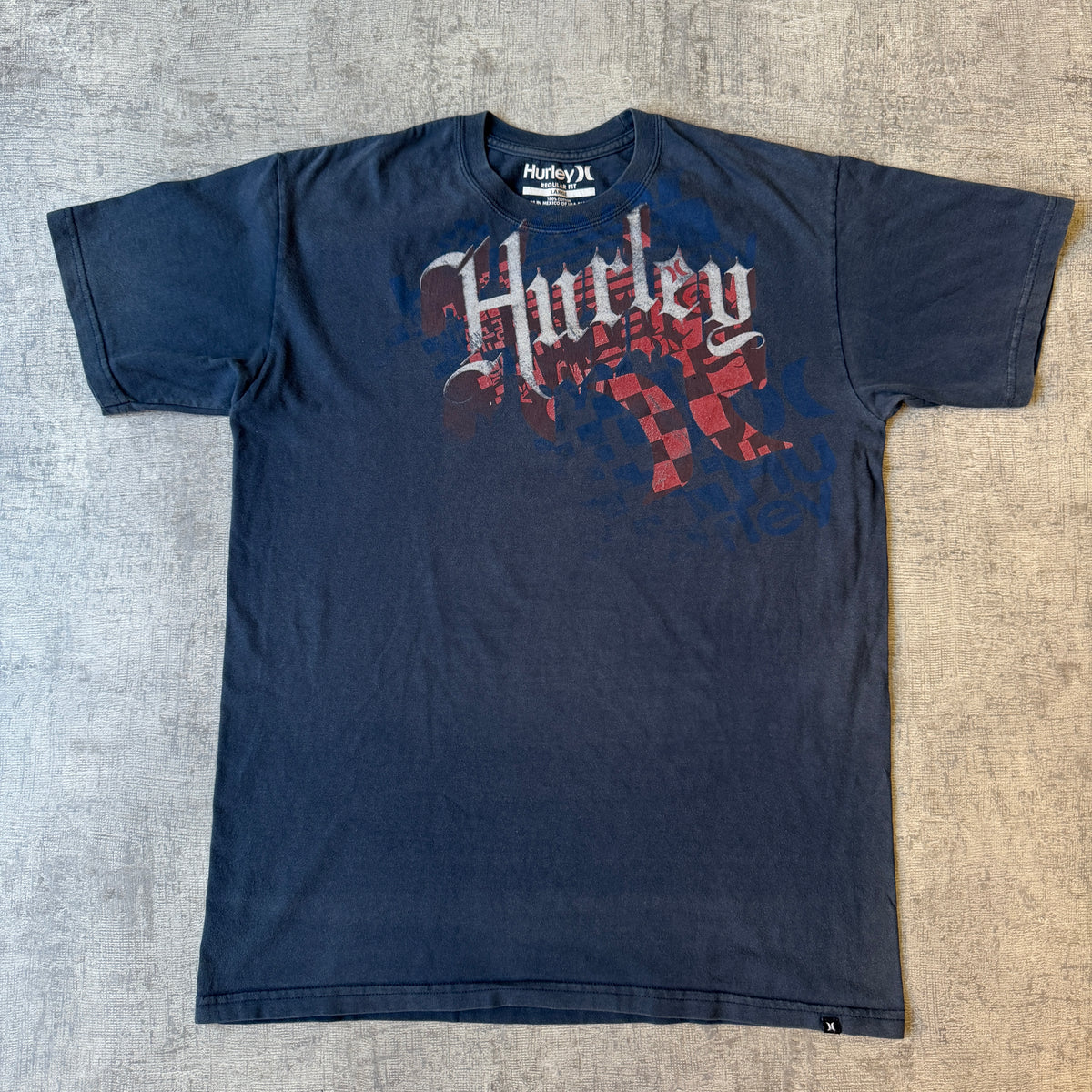 Hurley Mens Black Y2K Graphic T-Shirt Size L Mens Checkered Logo               -F52
