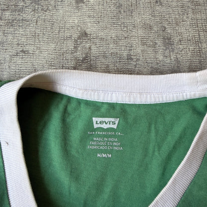 Levi’s Ringer T-Shirt Size M Mens Green White Y2K Tee       -H50