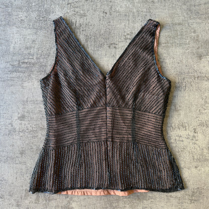 Vintage Laura K 100% Silk Beaded Black Cami Top Size 12 Womens            -D34