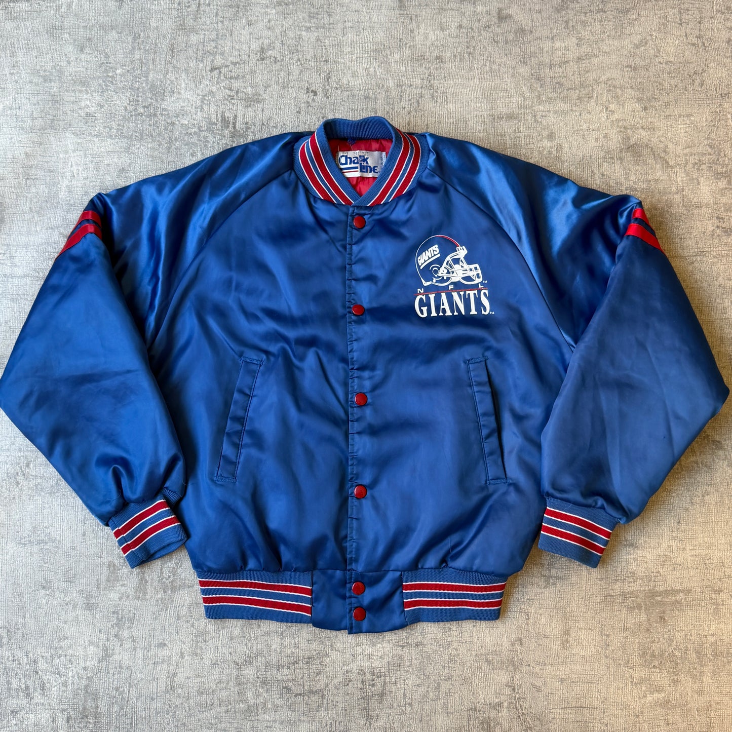 Vintage 80's NY Giants Chalk Line Satin Bomber Jacket Size L-XL Mens   -B43