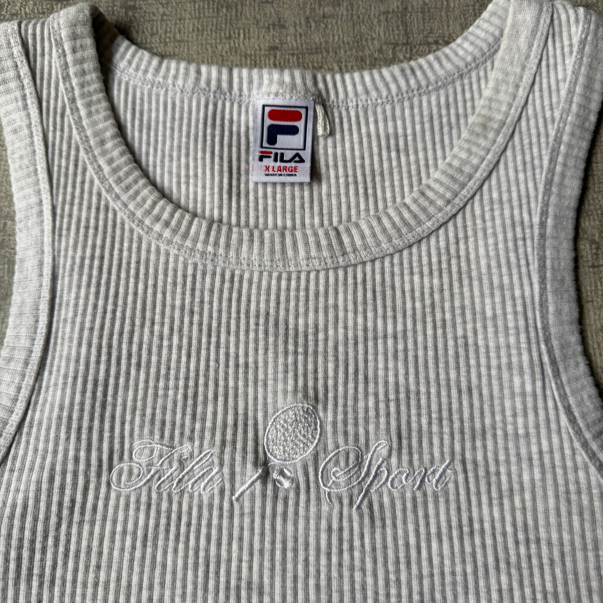 Fila Womens Grey Ribbed Tank Top Size XL Y2K                -F54