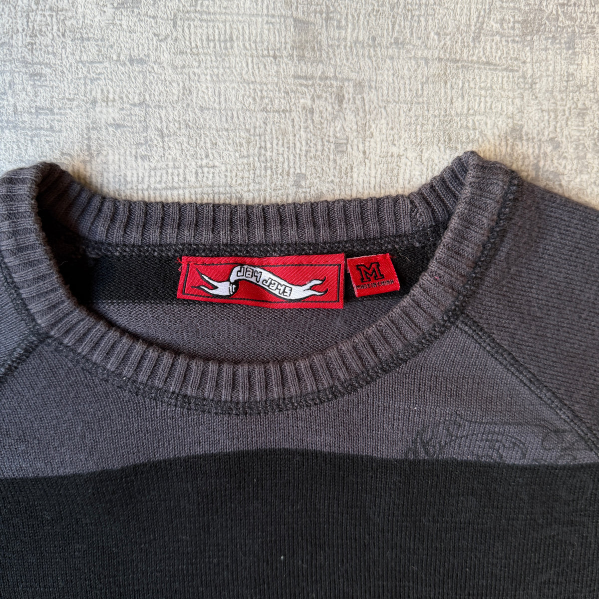 Y2K Jay Jays Graphic Sweater Grey Striped Size M Mens         -B47