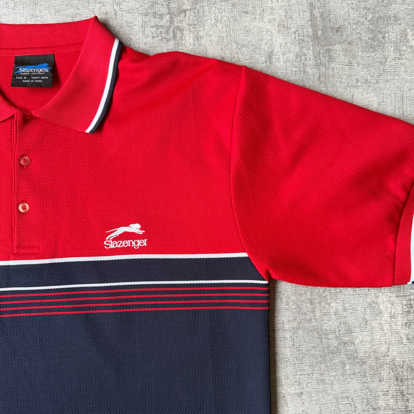 Slazenger Y2K Polo Shirt Size M Mens Navy Red Oversized           -G34