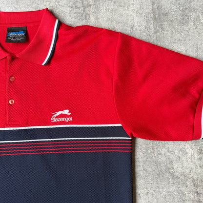 Slazenger Y2K Polo Shirt Size M Mens Navy Red Oversized           -G34