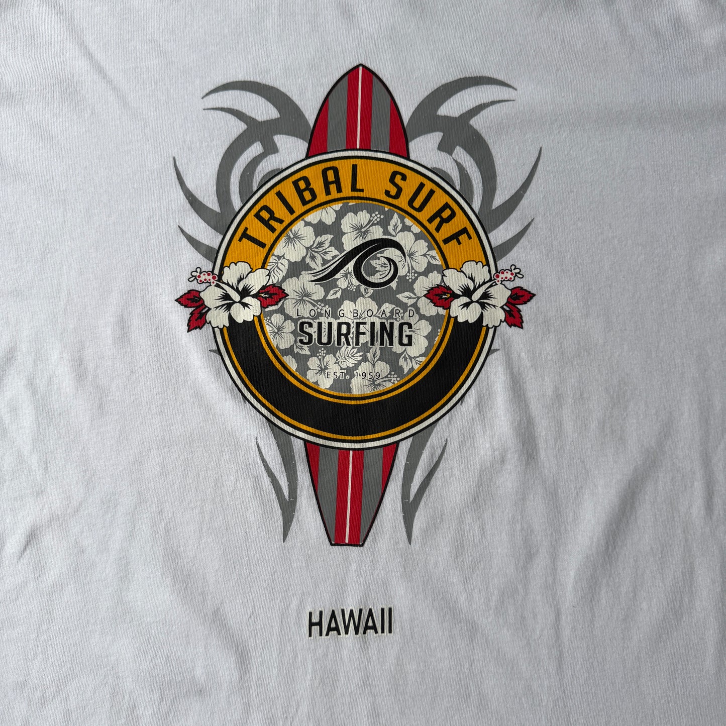 Tribal Surf Y2K Graphic T-Shirt Size L Mens White Tee                        -B15