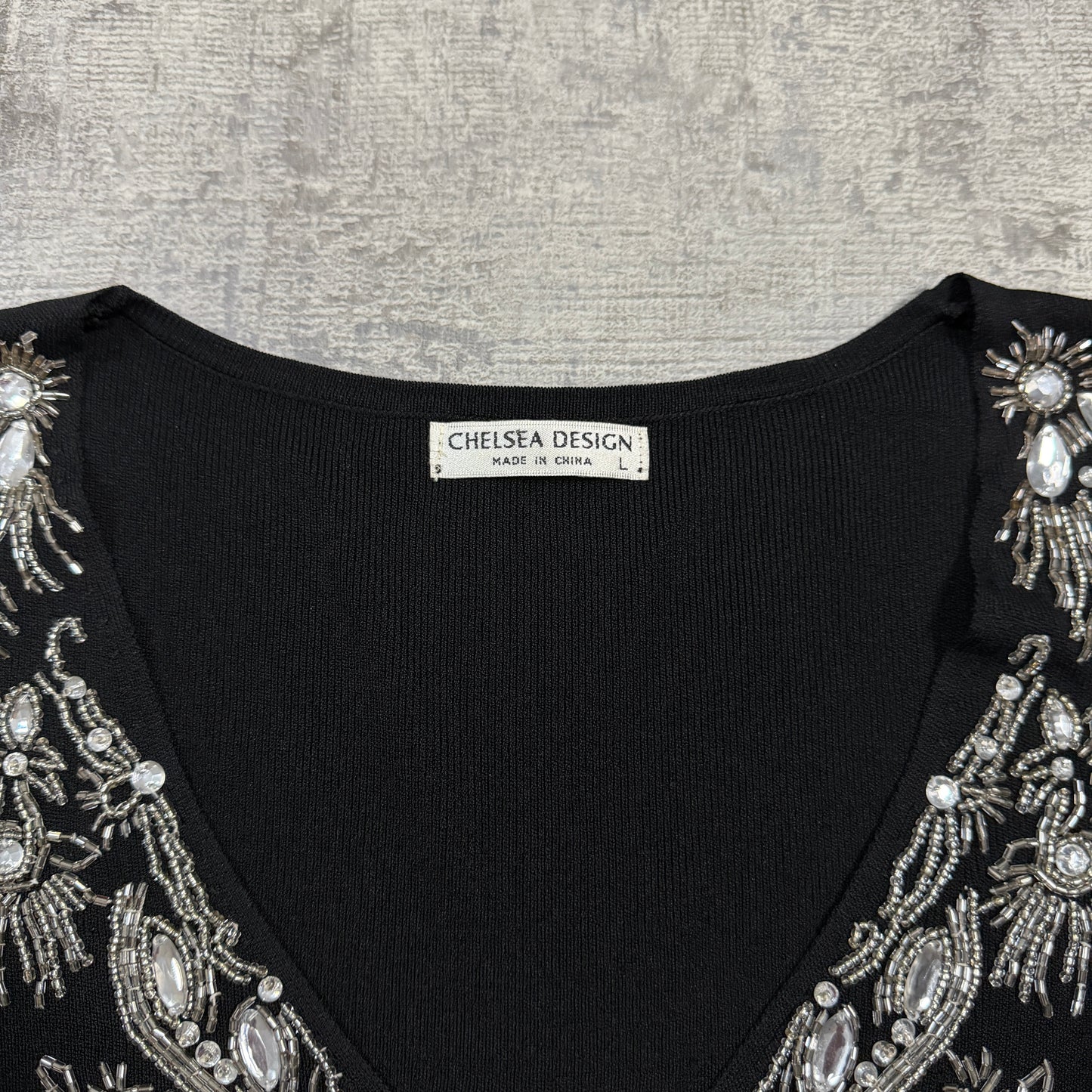Chelsea Design Womens Vintage Black Bejeweled Tank Top Size L             -I47