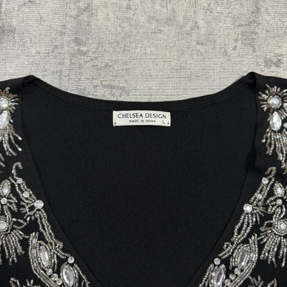 Chelsea Design Womens Vintage Black Bejeweled Tank Top Size L             -I47