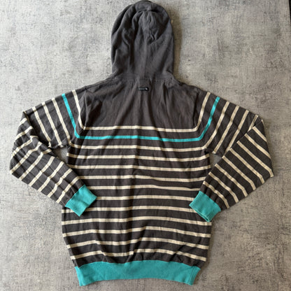 Ripcurl Y2K Striped Hoodie Size L Grey White Blue           -C11