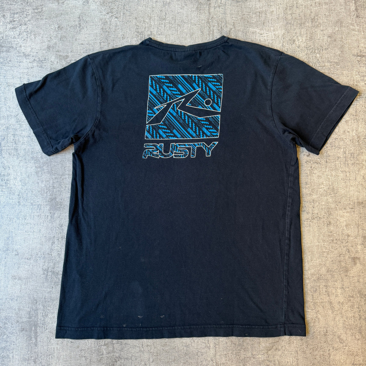 Rusty Y2K Graphic T-Shirt Size XXL Mens Navy Blue Short Sleeve           -A66