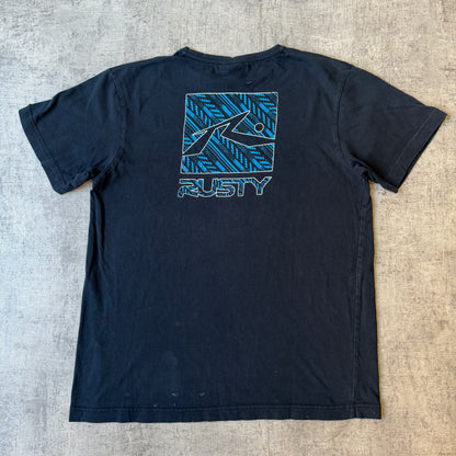 Rusty Y2K Graphic T-Shirt Size XXL Mens Navy Blue Short Sleeve           -A66
