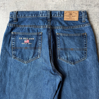 US Polo Assn Y2K Baggy Blue Jeans Size 32 Dark Blue Embroidered        -H14