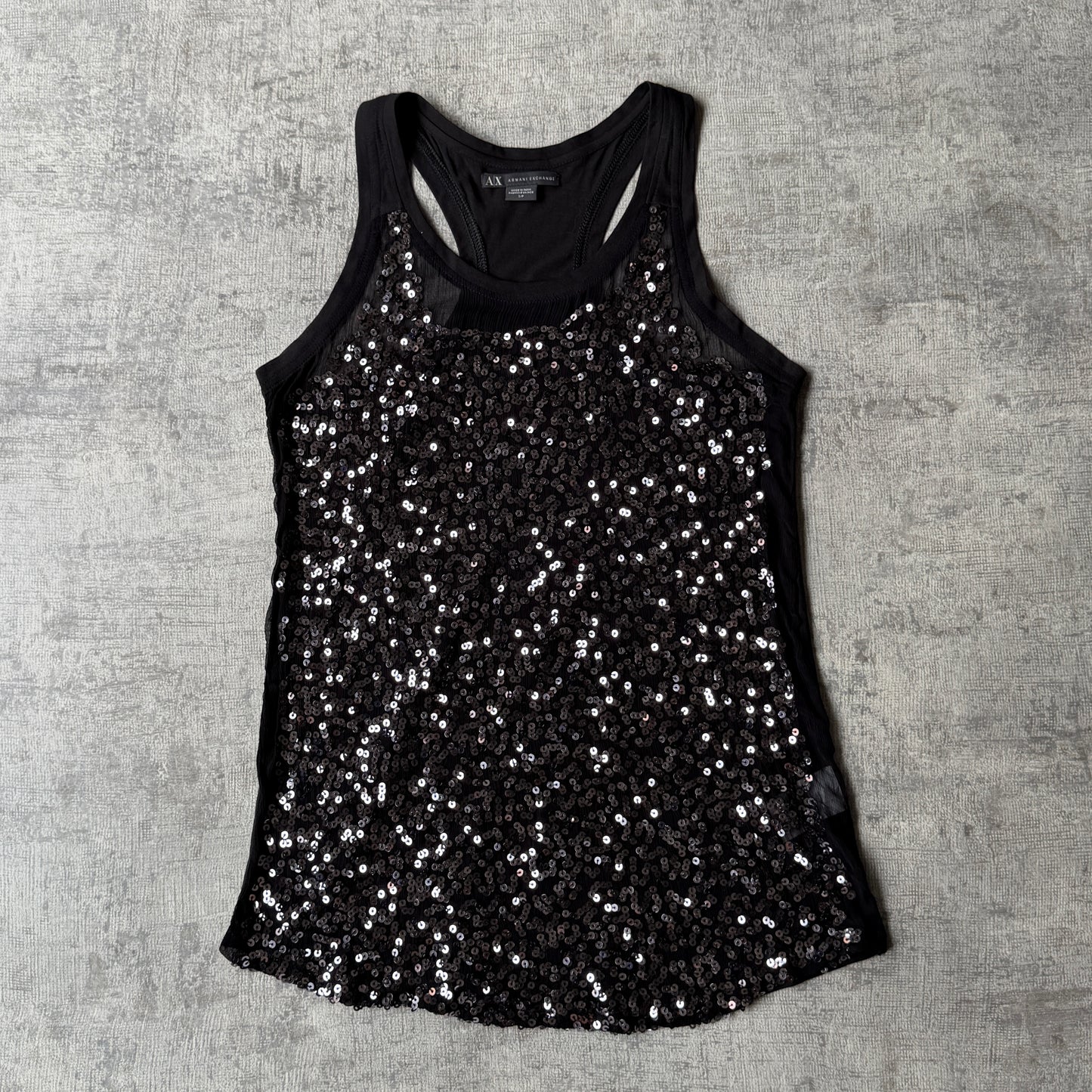 Armani Exchange Womens Y2K Black Sequin Tank Top Size S Womens           -B30