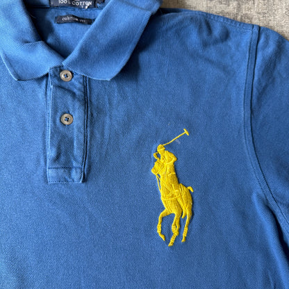 Polo Ralph Lauren Womens Y2K Blue/ Yellow Polo Shirt Size L Big Pony          -D50