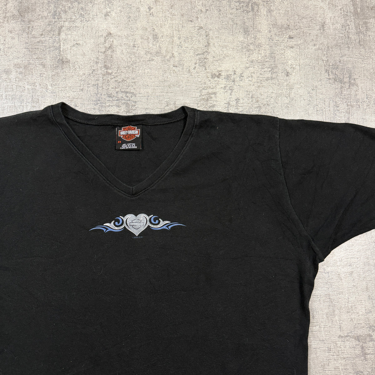 Harley Davidson Womens Y2K Black Heart Top Size 2XL V-Neck Tee       -I39