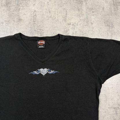 Harley Davidson Womens Y2K Black Heart Top Size 2XL V-Neck Tee       -I39